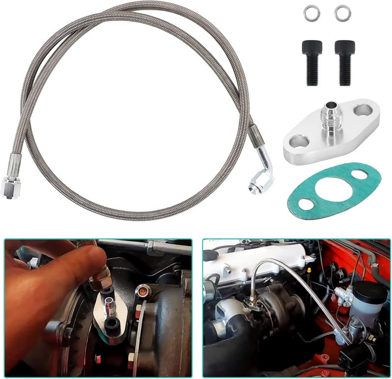 Tektall 4AN Turbo Oil Feed Line 36" Turbo Feed Line Length Stainless Steel Braided 4AN Pressure Stainless Remote Turbocharger 90 Degree End Straight Hose End, Line Fitting Included - Image 4